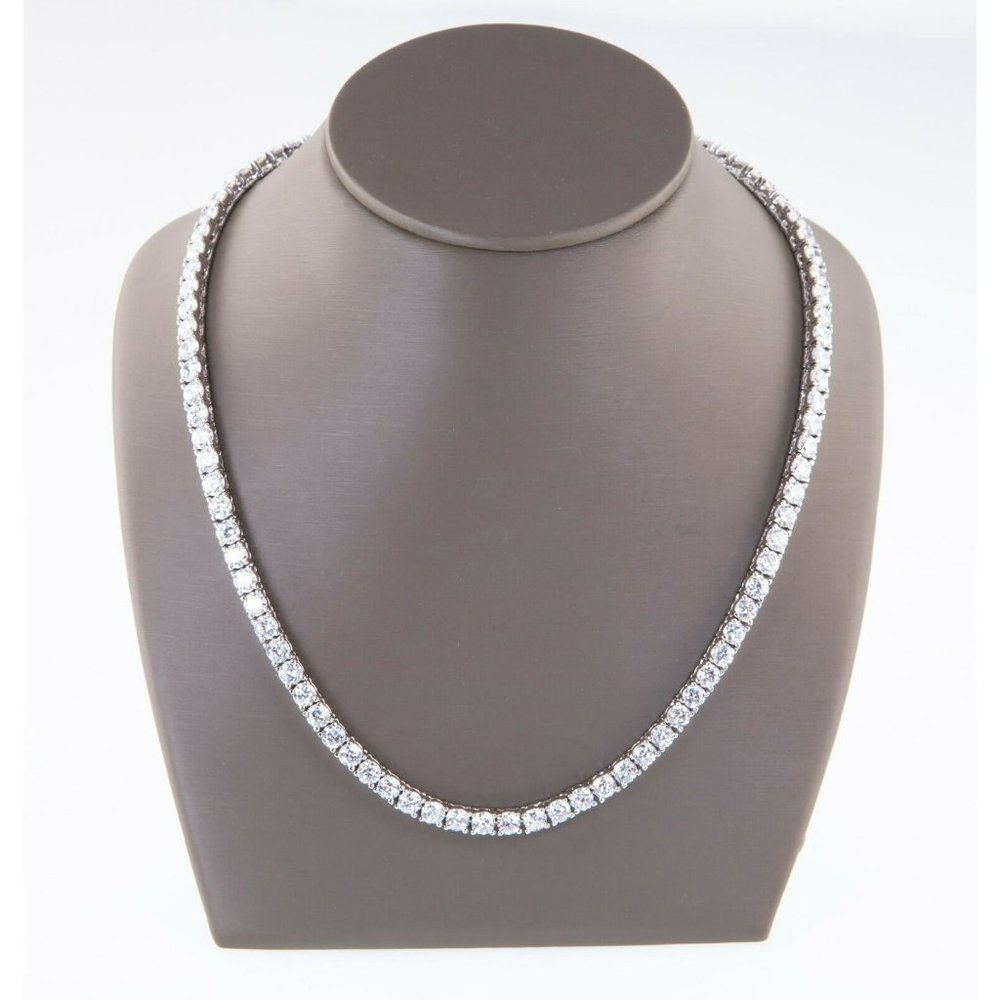 18.00ct t.w. CZ Tennis Necklace Set In Rhodium Plated Sterling Silver 16"